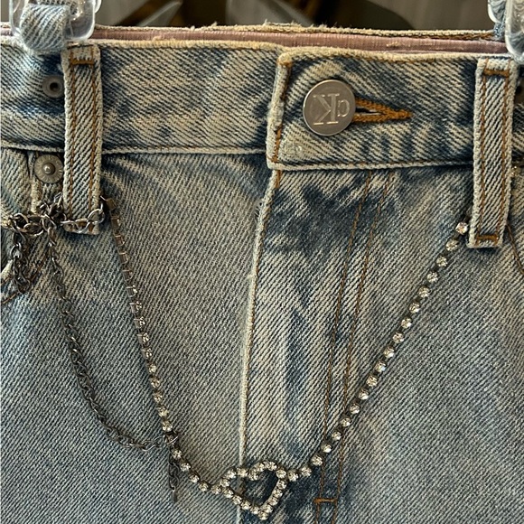 Calvin Klein Jeans Light Blue Denim with Chain Accent hand bag. - Picture 5 of 6